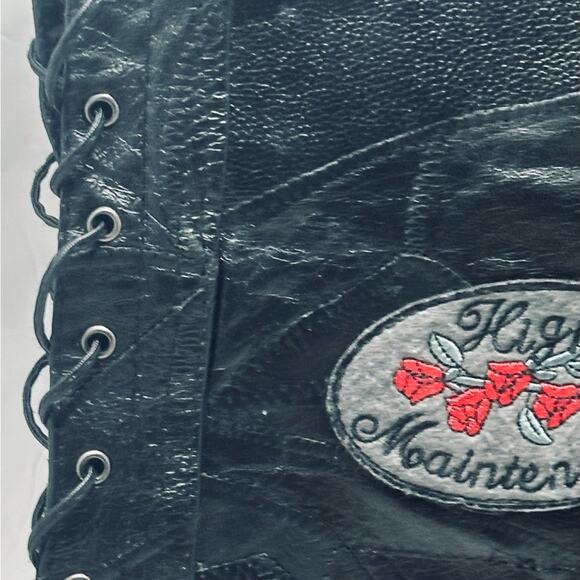 DIAMOND PLATE GENUINE LEATHER BIKER VEST SNAPS LACED SIDES 8 UNIQUE  PATCHES SML - Picture 8 of 14